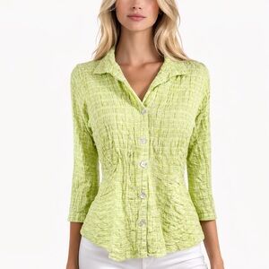 Cut Loose V-neck Button shirt Crinkle Grid Metallic Artsy Lagenlook Top Size S